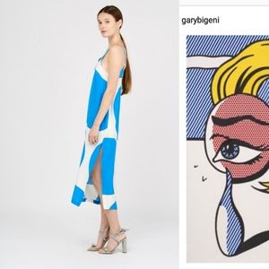 Nwot Gary Bigeni blue polka scarft slit midi dress